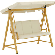 Garden Swing with Adjustable Canopy for 3 People - Outdoor Swing with Cushions and Wood Grain Structure Load 330 kg 195x120x170 cm Beige