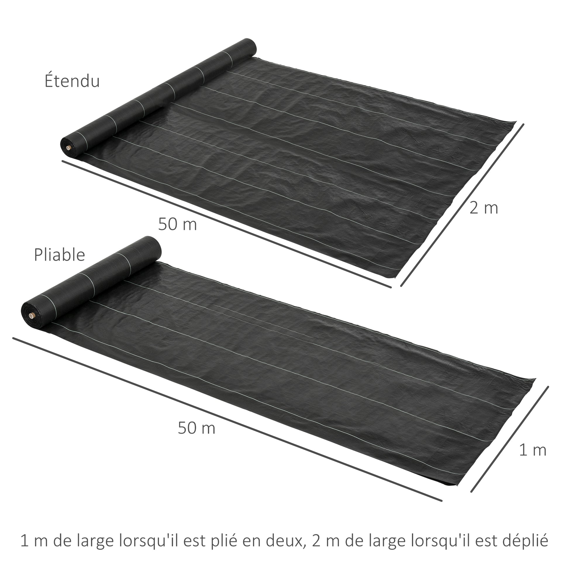 Weed Control Fabric 2x50 m Weed Barrier Fabric Weed Control Geotextile Mesh against Weeds and Weeds 100 g/m² for Garden Terrace Patio Black