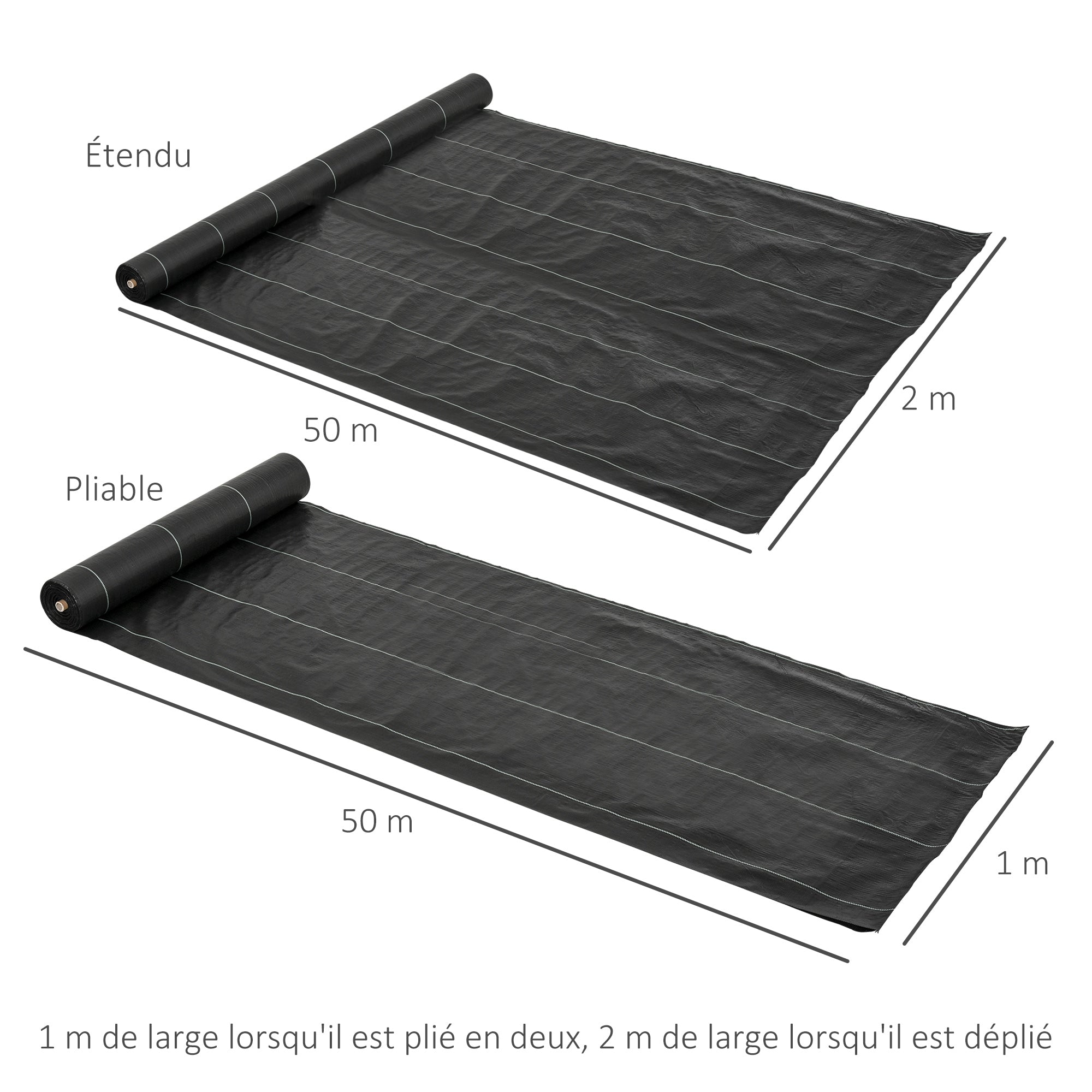 Weed Control Fabric 2x50 m Weed Barrier Fabric Weed Control Geotextile Mesh against Weeds and Weeds 100 g/m² for Garden Terrace Patio Black