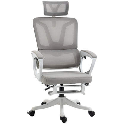 Office Chair, Ergonomic Chair, Swivel, Adjustable Height, Reclining Backrest, Adjustable Footrest, Headrest, Lumbar Support, Mesh Fabric, Gray