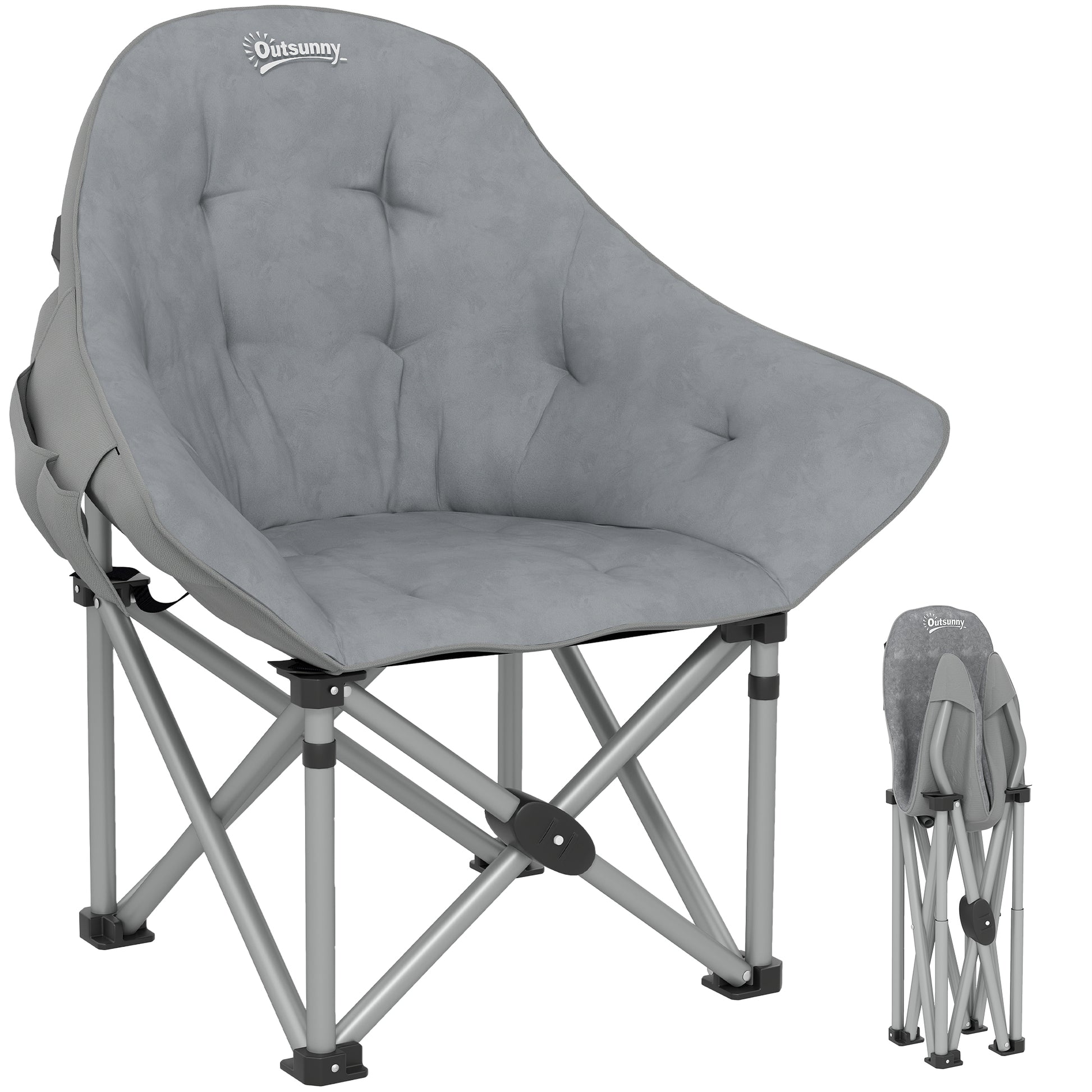 Folding Chair Foldable Camping Chair with Side Pocket Carry Bag Padded Outdoor Folding Chair up to 120kg Load Capacity Sturdy Lightweight Fishing Chair Garden Chair for Garden Camping Beach