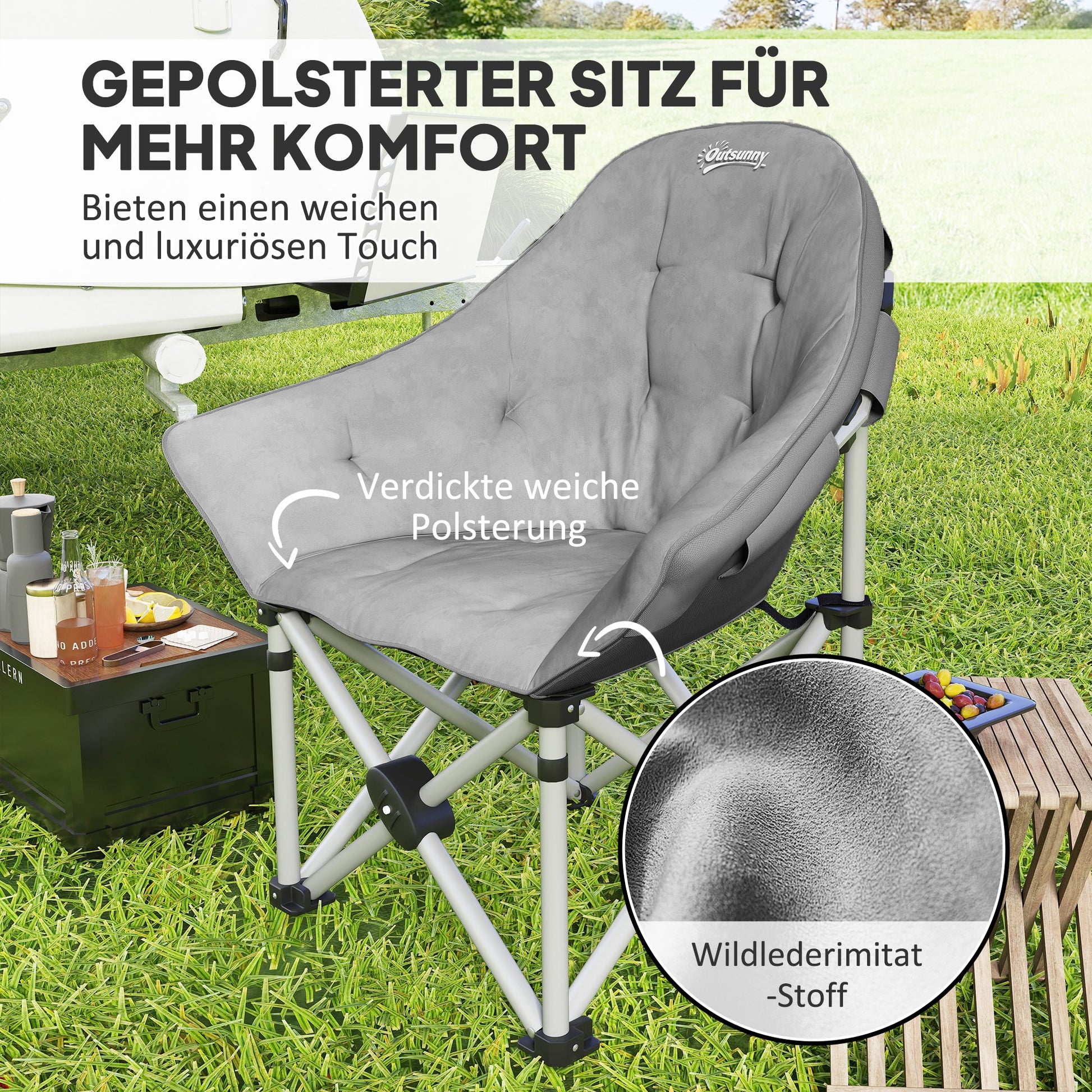Folding Chair Foldable Camping Chair with Side Pocket Carry Bag Padded Outdoor Folding Chair up to 120kg Load Capacity Sturdy Lightweight Fishing Chair Garden Chair for Garden Camping Beach