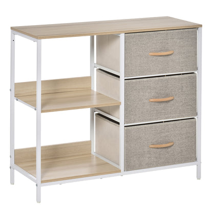 Chest of drawers with 3 removable fabric drawers, 2 shelves, and 1 large tabletop - 80 x 29 x 71 cm - beige