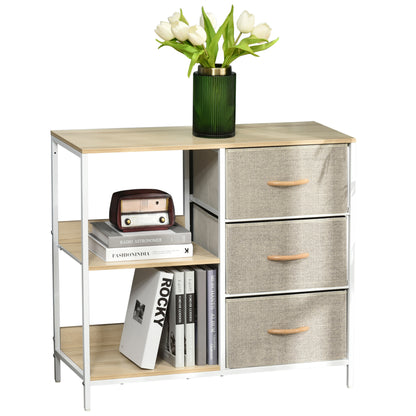 Chest of drawers with 3 removable fabric drawers, 2 shelves, and 1 large tabletop - 80 x 29 x 71 cm - beige