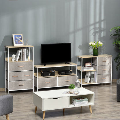 Chest of drawers with 3 removable fabric drawers, 2 shelves, and 1 large tabletop - 80 x 29 x 71 cm - beige
