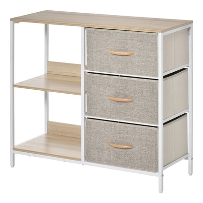 Chest of drawers with 3 removable fabric drawers, 2 shelves, and 1 large tabletop - 80 x 29 x 71 cm - beige