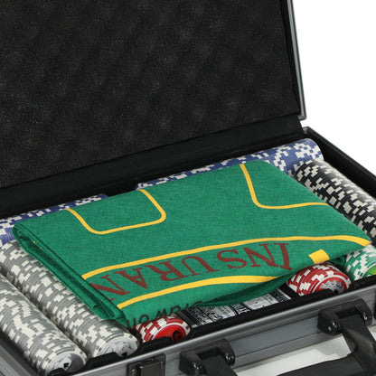 SPORTNOW Poker Set, Poker Complete Set with 400 Chips, 11.5 Grams, 2 Decks of Cards, 5 Dice, Inner Compartments, Dealer Button, Game Mat, Aluminum Case