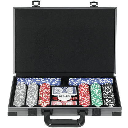 SPORTNOW Poker Set, Poker Complete Set with 400 Chips, 11.5 Grams, 2 Decks of Cards, 5 Dice, Inner Compartments, Dealer Button, Game Mat, Aluminum Case