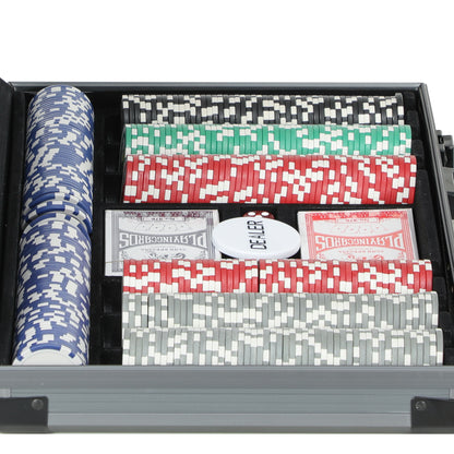 SPORTNOW Poker Set, Poker Complete Set with 400 Chips, 11.5 Grams, 2 Decks of Cards, 5 Dice, Inner Compartments, Dealer Button, Game Mat, Aluminum Case