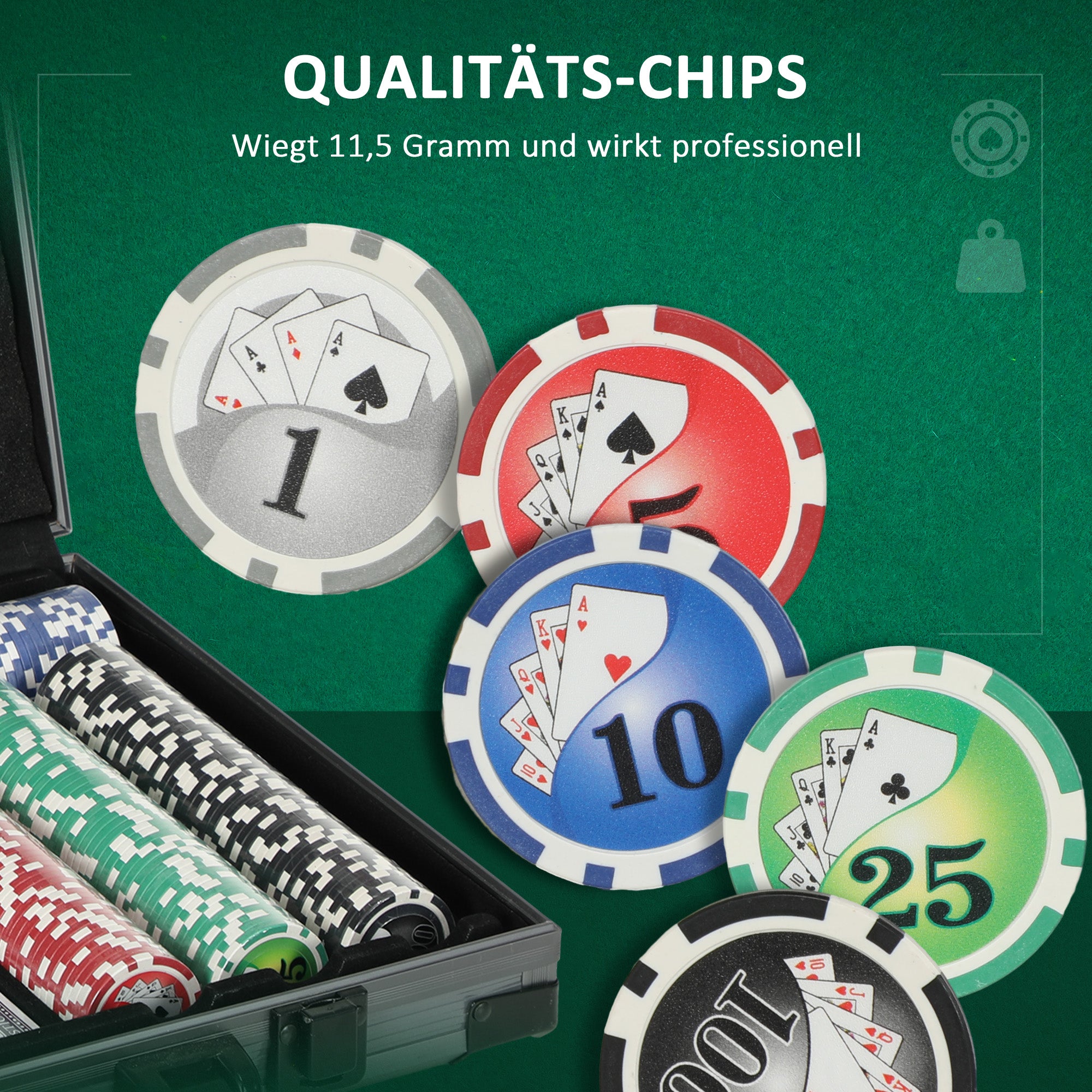 SPORTNOW Poker Set, Poker Complete Set with 400 Chips, 11.5 Grams, 2 Decks of Cards, 5 Dice, Inner Compartments, Dealer Button, Game Mat, Aluminum Case