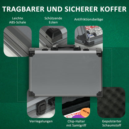 SPORTNOW Poker Set, Poker Complete Set with 400 Chips, 11.5 Grams, 2 Decks of Cards, 5 Dice, Inner Compartments, Dealer Button, Game Mat, Aluminum Case