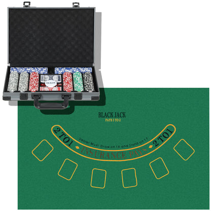 SPORTNOW Poker Set, Poker Complete Set with 400 Chips, 11.5 Grams, 2 Decks of Cards, 5 Dice, Inner Compartments, Dealer Button, Game Mat, Aluminum Case