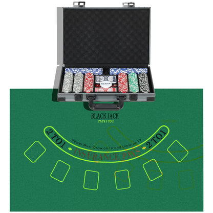 SPORTNOW Poker Set, Poker Complete Set with 400 Chips, 11.5 Grams, 2 Decks of Cards, 5 Dice, Inner Compartments, Dealer Button, Game Mat, Aluminum Case
