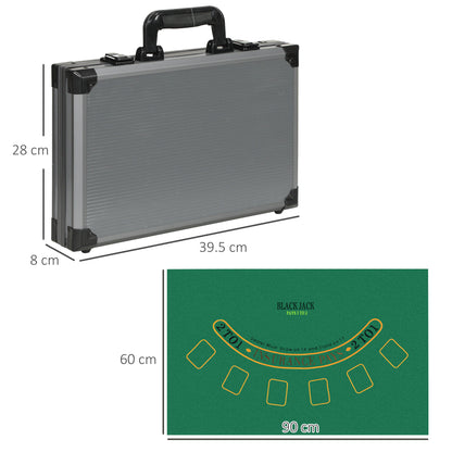 SPORTNOW Poker Set, Poker Complete Set with 400 Chips, 11.5 Grams, 2 Decks of Cards, 5 Dice, Inner Compartments, Dealer Button, Game Mat, Aluminum Case