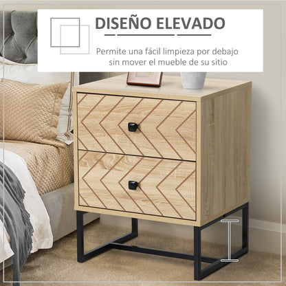 Nightstand Bedside Table with 2 Drawers and Metal Legs Modern Style for Bedroom Living Room Office 48x39.5x60 cm Natural