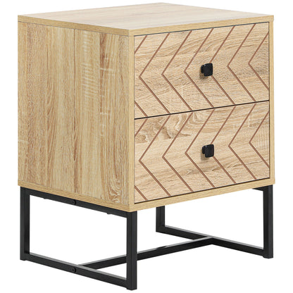Nightstand Bedside Table with 2 Drawers and Metal Legs Modern Style for Bedroom Living Room Office 48x39.5x60 cm Natural
