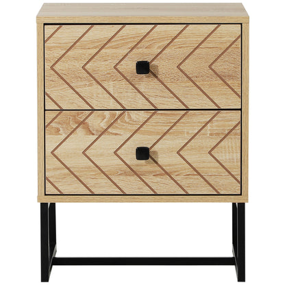 Nightstand Bedside Table with 2 Drawers and Metal Legs Modern Style for Bedroom Living Room Office 48x39.5x60 cm Natural