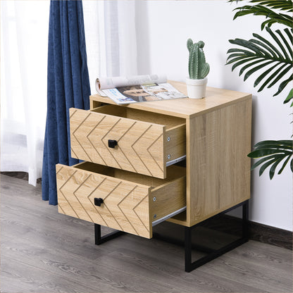 Nightstand Bedside Table with 2 Drawers and Metal Legs Modern Style for Bedroom Living Room Office 48x39.5x60 cm Natural
