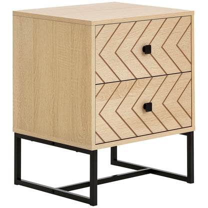 Nightstand Bedside Table with 2 Drawers and Metal Legs Modern Style for Bedroom Living Room Office 48x39.5x60 cm Natural