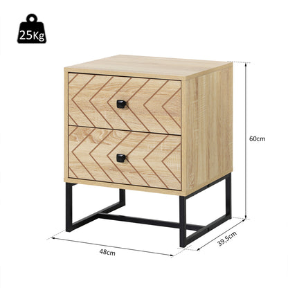 Nightstand Bedside Table with 2 Drawers and Metal Legs Modern Style for Bedroom Living Room Office 48x39.5x60 cm Natural