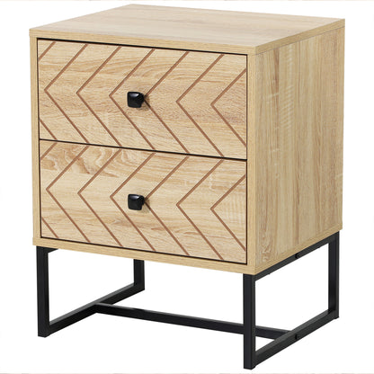 Nightstand Bedside Table with 2 Drawers and Metal Legs Modern Style for Bedroom Living Room Office 48x39.5x60 cm Natural