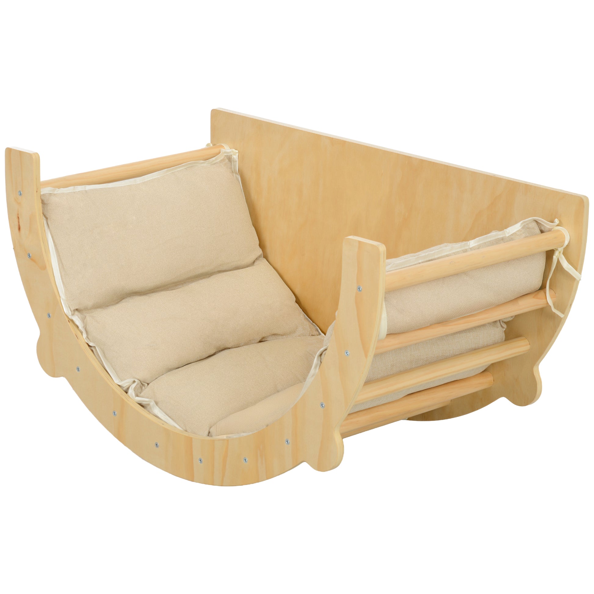 3 in 1 Climbing Arch Set with Tabletop Cushion, Climbing Bow to Swing and Climb, Wooden Climbing Toy, for Children 1.5-4 Years, Indoor, Natural Wood