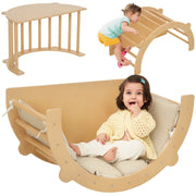 3 in 1 Climbing Arch Set with Tabletop Cushion, Climbing Bow to Swing and Climb, Wooden Climbing Toy, for Children 1.5-4 Years, Indoor, Natural Wood