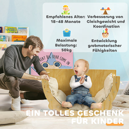 3 in 1 Climbing Arch Set with Tabletop Cushion, Climbing Bow to Swing and Climb, Wooden Climbing Toy, for Children 1.5-4 Years, Indoor, Natural Wood