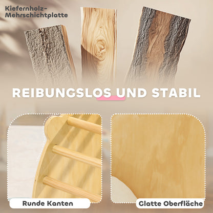 3 in 1 Climbing Arch Set with Tabletop Cushion, Climbing Bow to Swing and Climb, Wooden Climbing Toy, for Children 1.5-4 Years, Indoor, Natural Wood