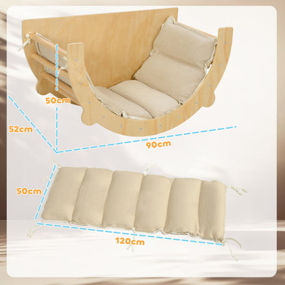3 in 1 Climbing Arch Set with Tabletop Cushion, Climbing Bow to Swing and Climb, Wooden Climbing Toy, for Children 1.5-4 Years, Indoor, Natural Wood