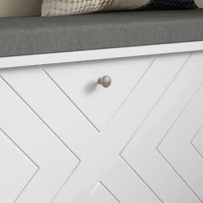 Shoe Bench Shoe Storage, Entryway Furniture with Folding Drawer, Seat Cushion and Adjustable Shelf, for Hallway, Entry, Bedroom, 100 x 26 x 44.5 cm, White