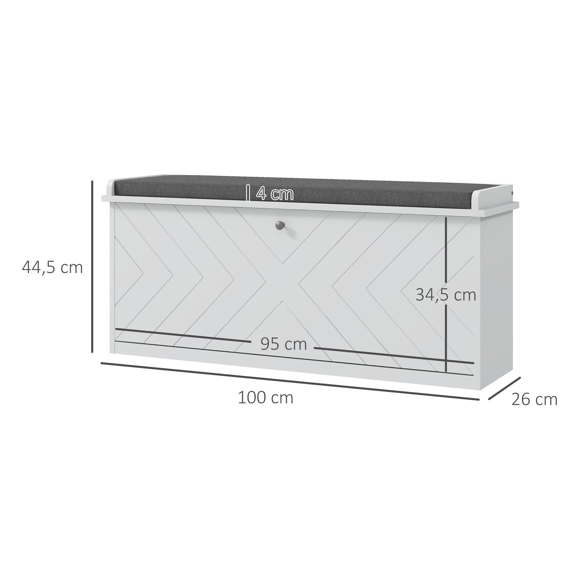 Shoe Bench Shoe Storage, Entryway Furniture with Folding Drawer, Seat Cushion and Adjustable Shelf, for Hallway, Entry, Bedroom, 100 x 26 x 44.5 cm, White