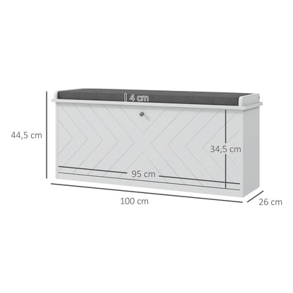 Shoe Bench Shoe Storage, Entryway Furniture with Folding Drawer, Seat Cushion and Adjustable Shelf, for Hallway, Entry, Bedroom, 100 x 26 x 44.5 cm, White