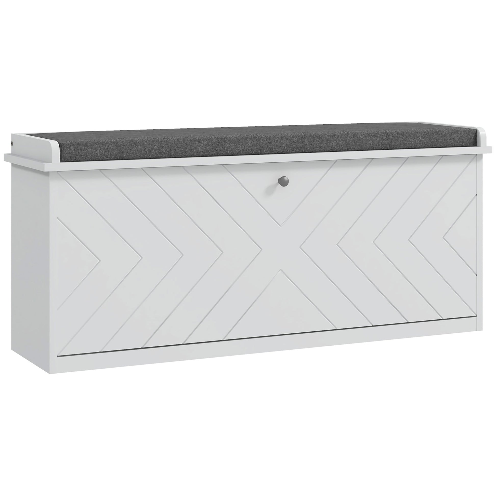 Shoe Bench Shoe Storage, Entryway Furniture with Folding Drawer, Seat Cushion and Adjustable Shelf, for Hallway, Entry, Bedroom, 100 x 26 x 44.5 cm, White