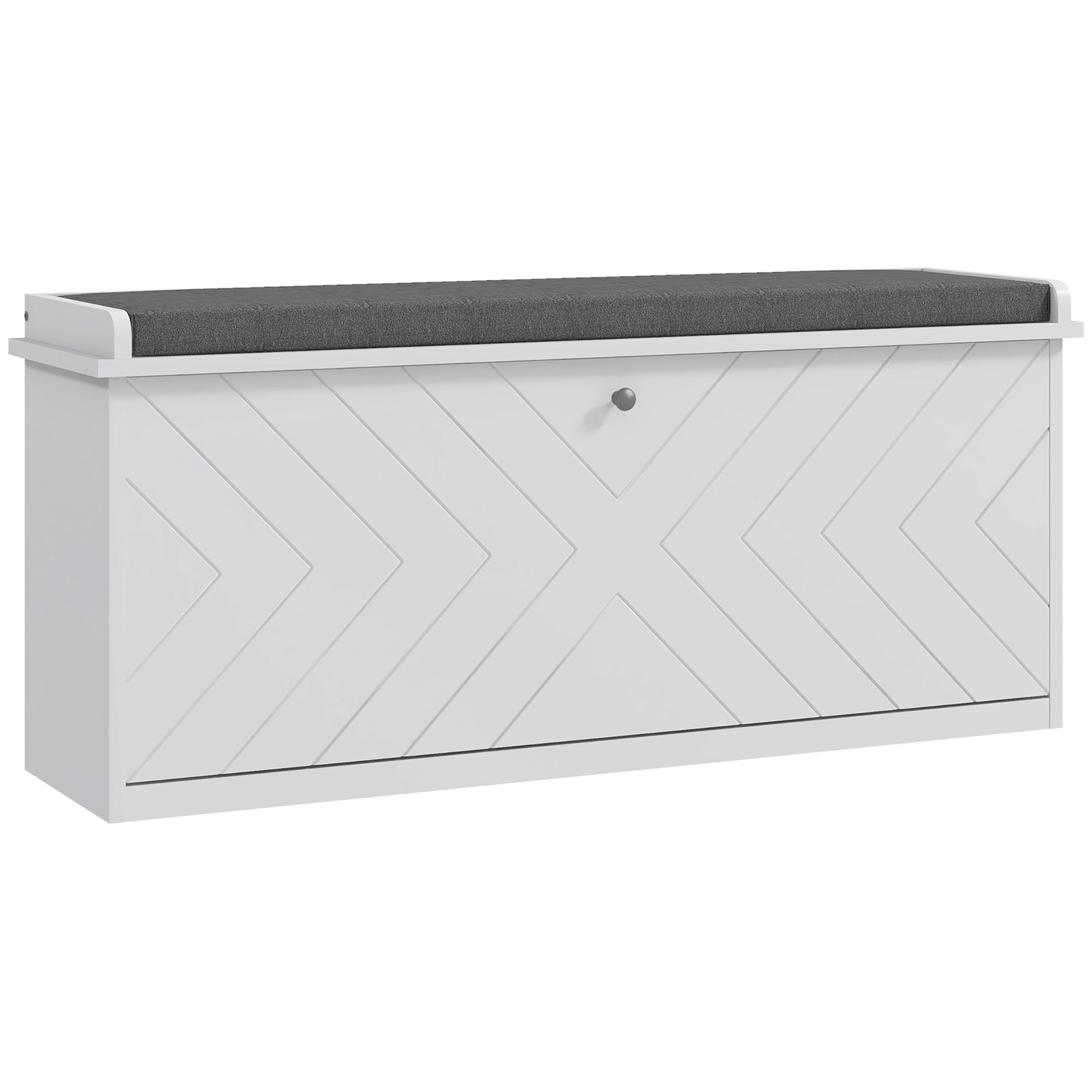 Shoe Bench Shoe Storage, Entryway Furniture with Folding Drawer, Seat Cushion and Adjustable Shelf, for Hallway, Entry, Bedroom, 100 x 26 x 44.5 cm, White
