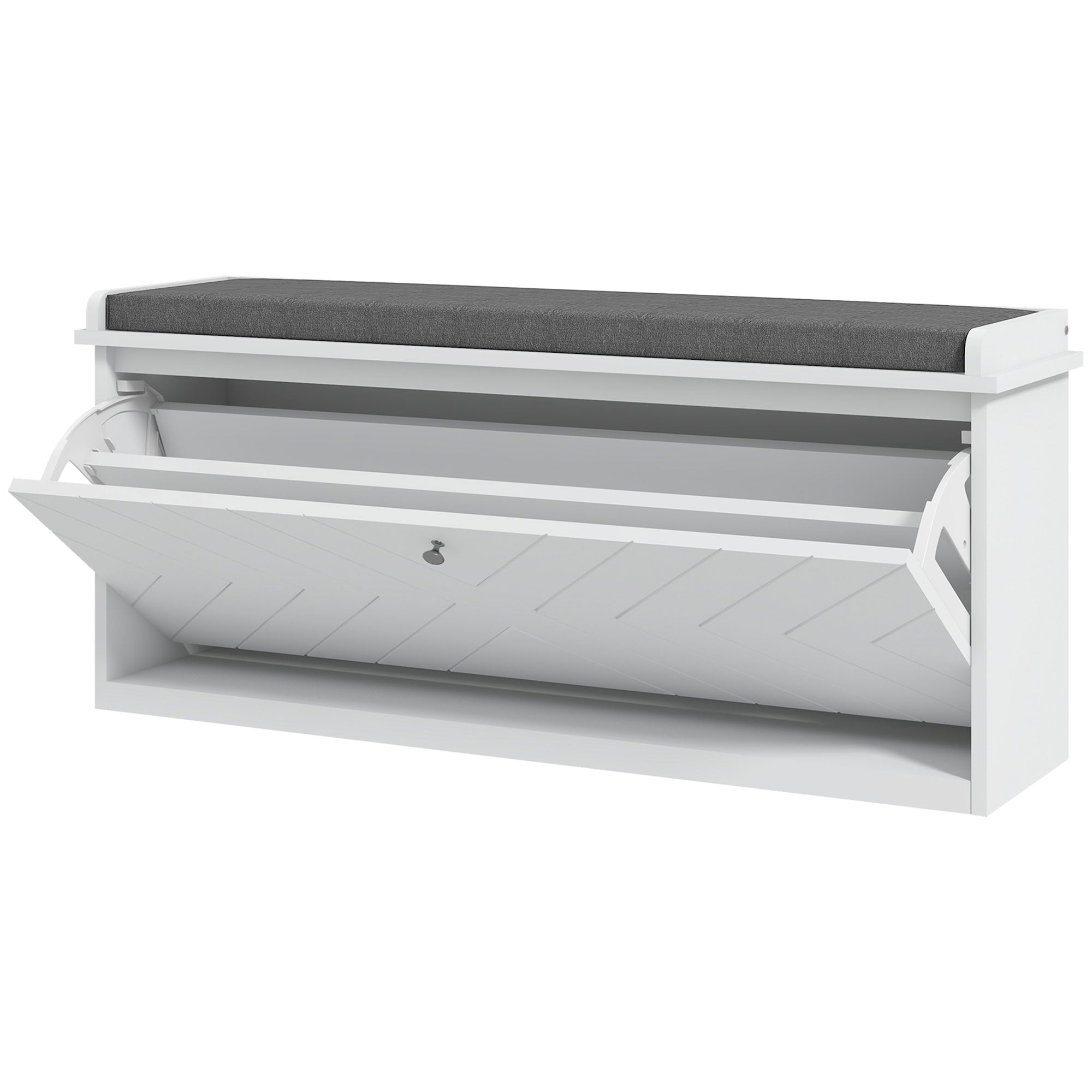 Shoe Bench Shoe Storage, Entryway Furniture with Folding Drawer, Seat Cushion and Adjustable Shelf, for Hallway, Entry, Bedroom, 100 x 26 x 44.5 cm, White