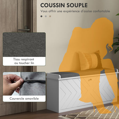 Shoe Bench Shoe Storage, Entryway Furniture with Folding Drawer, Seat Cushion and Adjustable Shelf, for Hallway, Entry, Bedroom, 100 x 26 x 44.5 cm, White