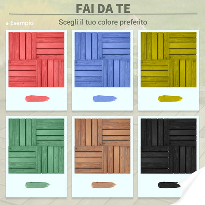 Outdoor Wooden Garden Tiles, Set of 27 Pieces, 2.5m², Interlocking Assembly, 30x30cm, Black