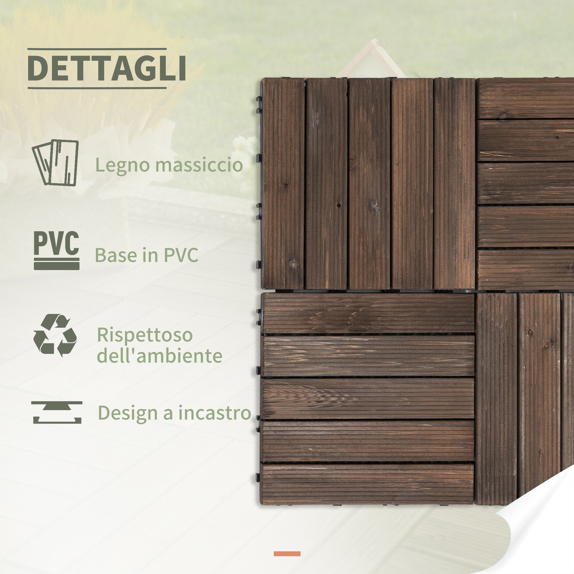 Outdoor Wooden Garden Tiles, Set of 27 Pieces, 2.5m², Interlocking Assembly, 30x30cm, Black