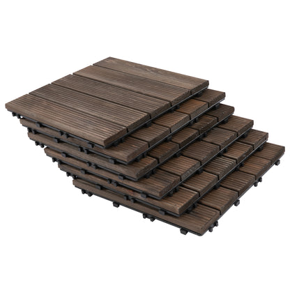 Outdoor Wooden Garden Tiles, Set of 27 Pieces, 2.5m², Interlocking Assembly, 30x30cm, Black