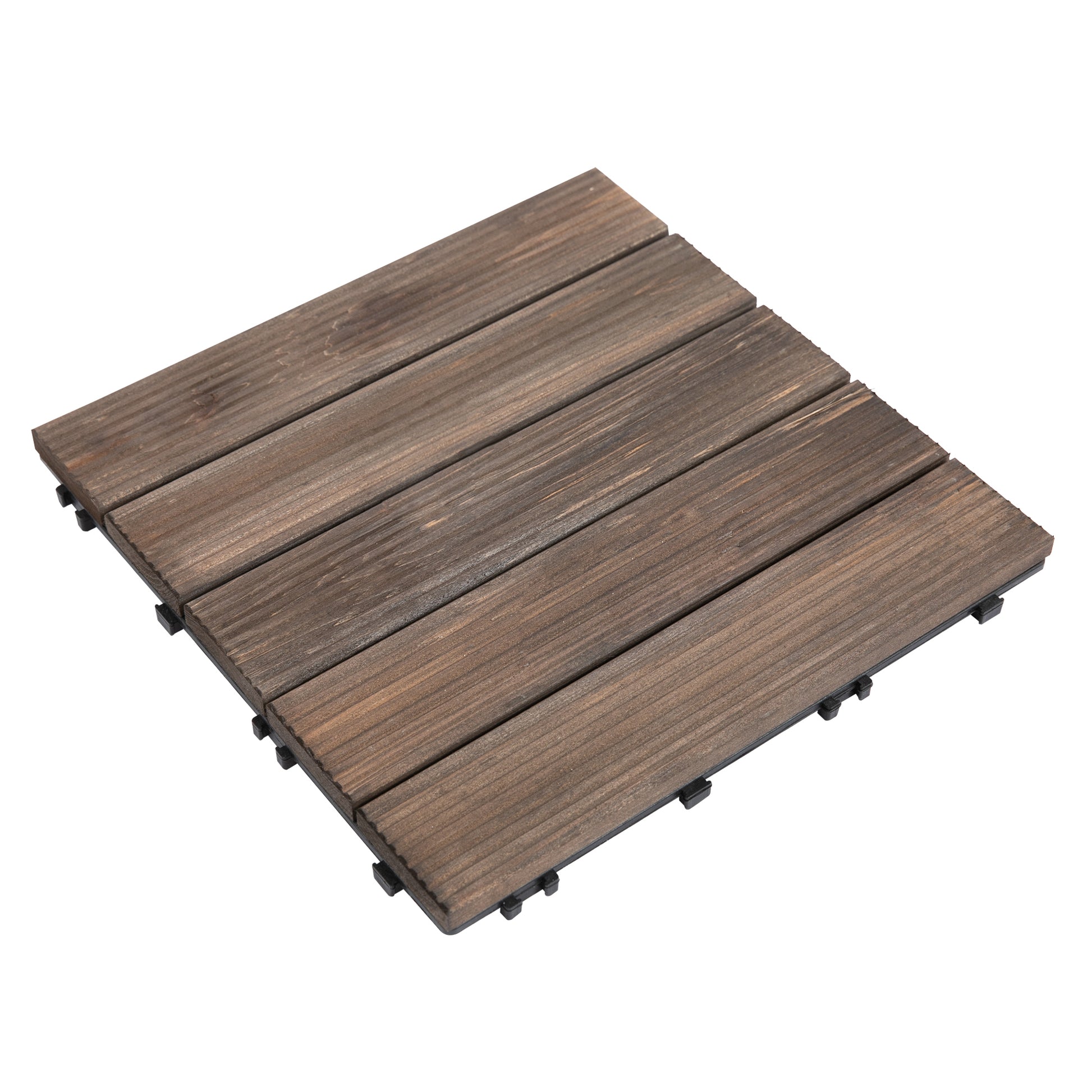 Outdoor Wooden Garden Tiles, Set of 27 Pieces, 2.5m², Interlocking Assembly, 30x30cm, Black