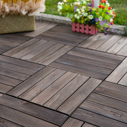 Outdoor Wooden Garden Tiles, Set of 27 Pieces, 2.5m², Interlocking Assembly, 30x30cm, Black