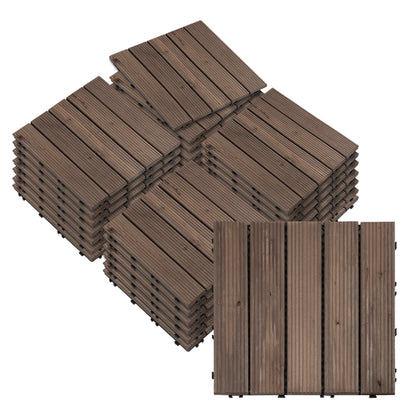 Outdoor Wooden Garden Tiles, Set of 27 Pieces, 2.5m², Interlocking Assembly, 30x30cm, Black