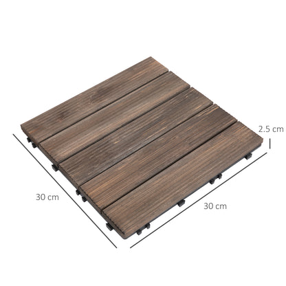 Outdoor Wooden Garden Tiles, Set of 27 Pieces, 2.5m², Interlocking Assembly, 30x30cm, Black