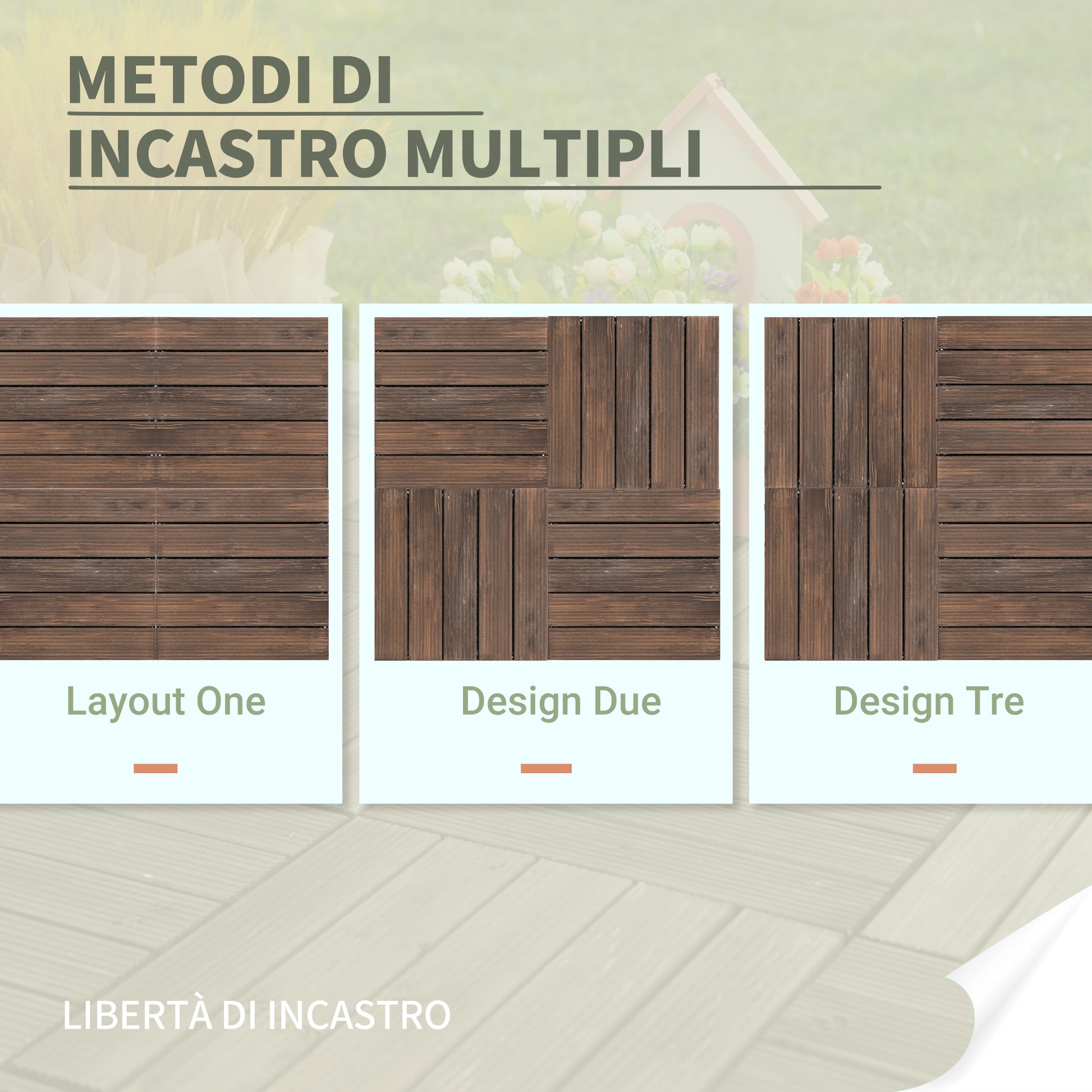 Outdoor Wooden Garden Tiles, Set of 27 Pieces, 2.5m², Interlocking Assembly, 30x30cm, Black