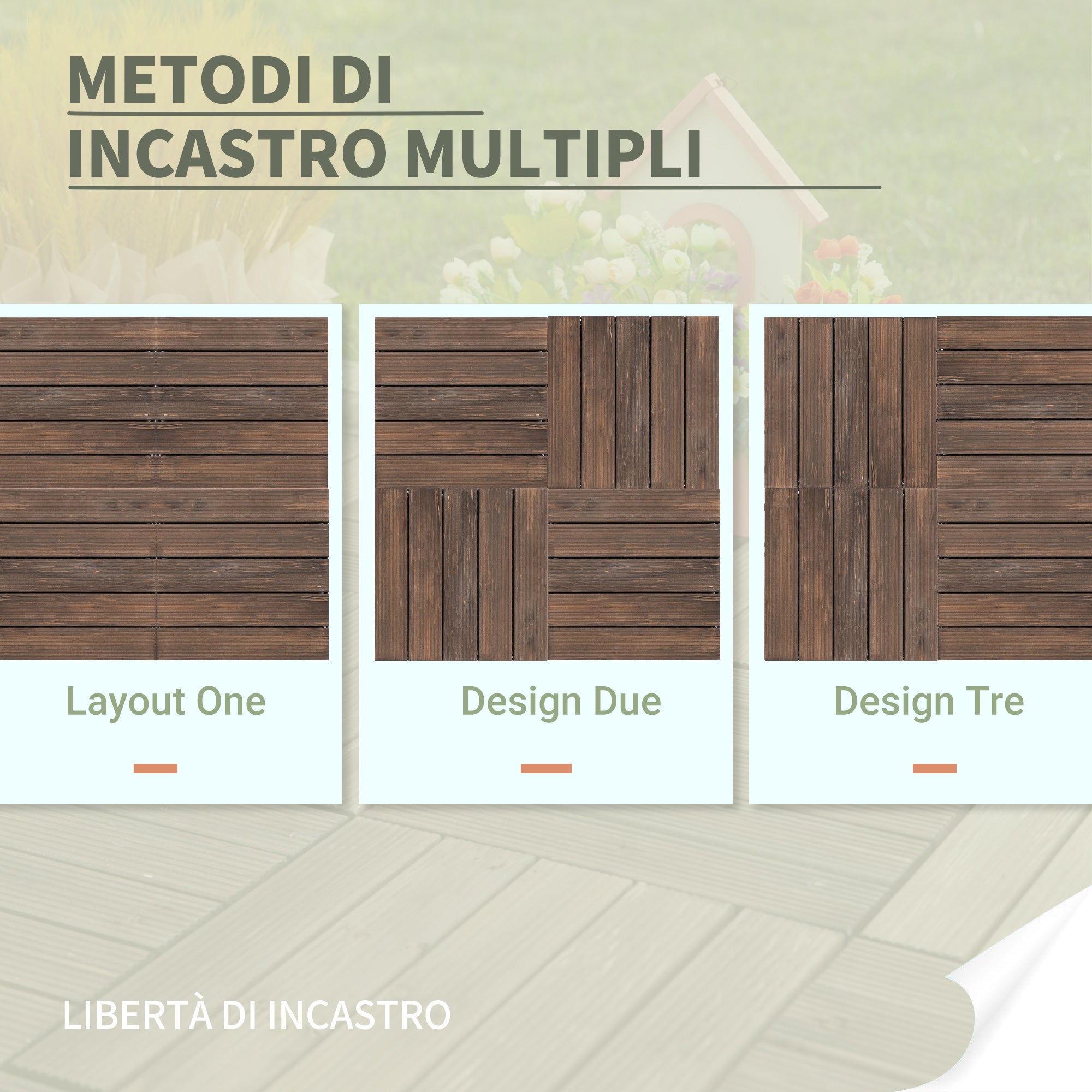 Outdoor Wooden Garden Tiles, Set of 27 Pieces, 2.5m², Interlocking Assembly, 30x30cm, Black