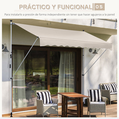 Retractable Manual Awning 4x1.2 m Outdoor Terrace Roll-Up Awning Adjustable Height with Crank 170-280 cm No Drill for Balcony Garden Beige
