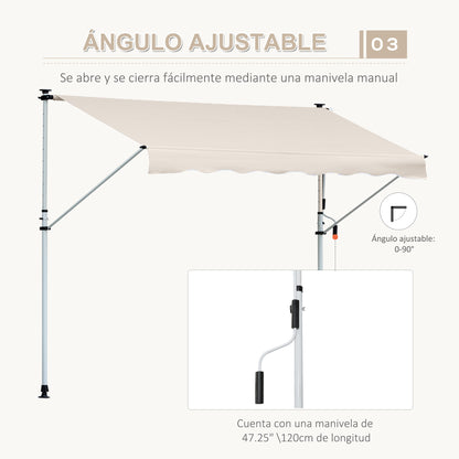 Retractable Manual Awning 4x1.2 m Outdoor Terrace Roll-Up Awning Adjustable Height with Crank 170-280 cm No Drill for Balcony Garden Beige