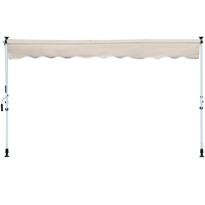 Retractable Manual Awning 4x1.2 m Outdoor Terrace Roll-Up Awning Adjustable Height with Crank 170-280 cm No Drill for Balcony Garden Beige