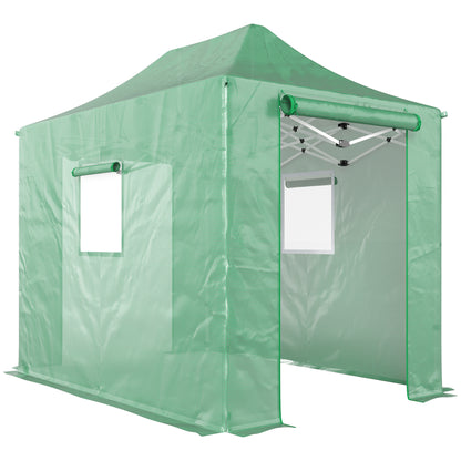Foldable Pop-Up Greenhouse, 295×200×270 cm (PE Polytunnel) with Gable Roof, Roll-Up Zip Doors & Mesh Windows, Sturdy Metal Frame — Green